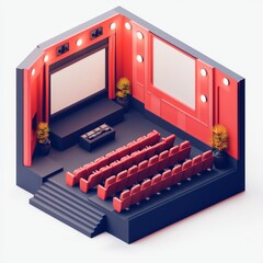 Isometric Illustration of 3d cinema theater room icon