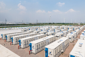view of energy storage cabinets in field