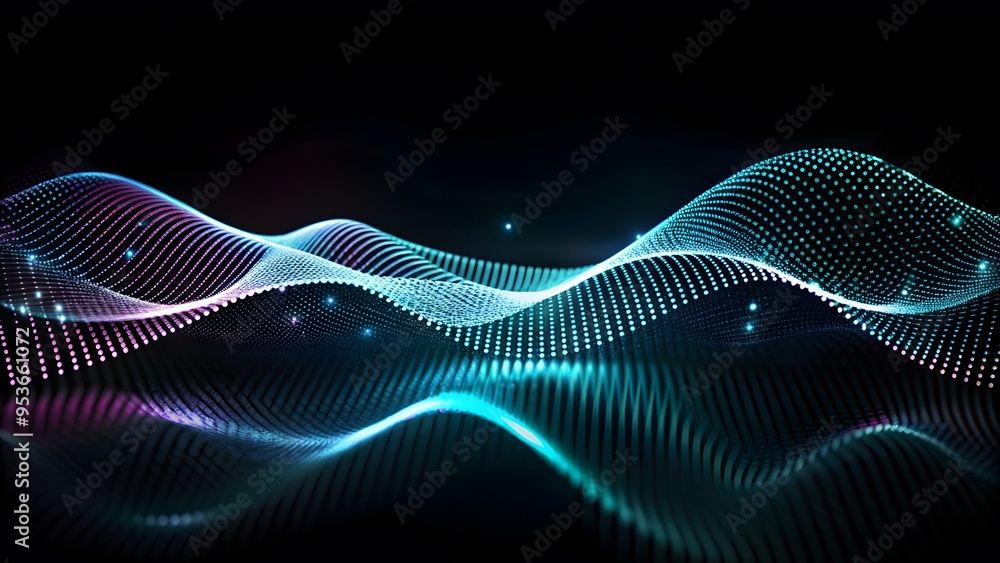 Aufkleber a digital illustration of a white background with an abstract wave pattern made from small colorful 