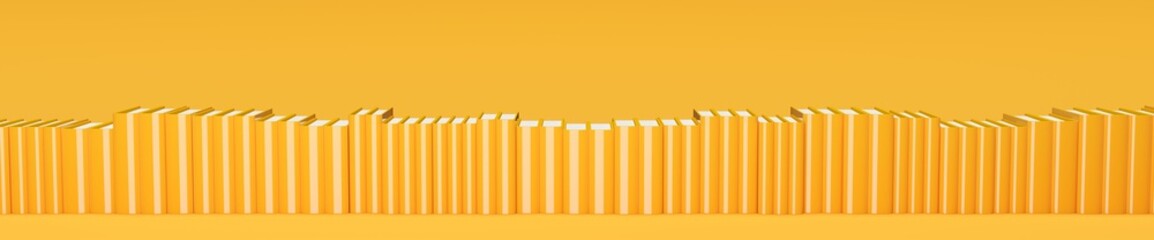 Row of yellow hardcover books over yellow background, reading, education or study concept