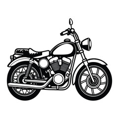 Retro Vintage Cruiser Motorcycle  Art Illustration in Black and White