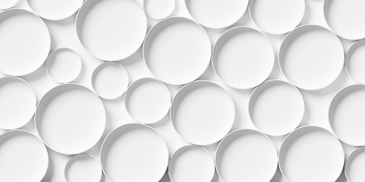 Randomly scaled white open circles or cylinders background wallpaper banner pattern