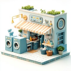 Isometric Illustration of 3d Laundry shop