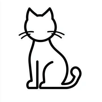recommend clip art: A minimalist line art icon of a cat sitting alertly, head tilted, black outline on a white background.