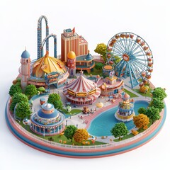 Isometric Illustration of 3d theme park icon