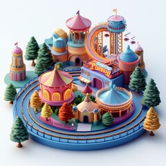 Isometric Illustration of 3d theme park icon