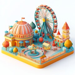 Isometric Illustration of 3d theme park icon