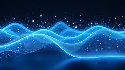 Obraz premium Flowing Ribbons of Radiant Blue Light Cascading Like Waterfall of Energy in a Dark Void
