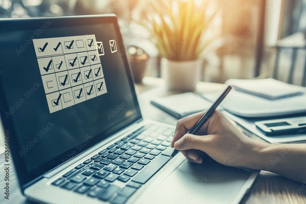 Fototapete enhancing organized business productivity by utilizing checklists and incorporating various digital 