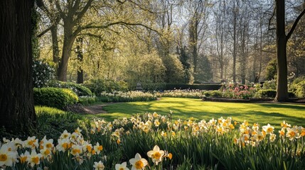 Obraz premium Garden with many blooming Daffodils.