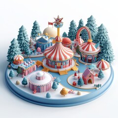 Isometric Illustration of 3d theme park with merry Christmas concept icon