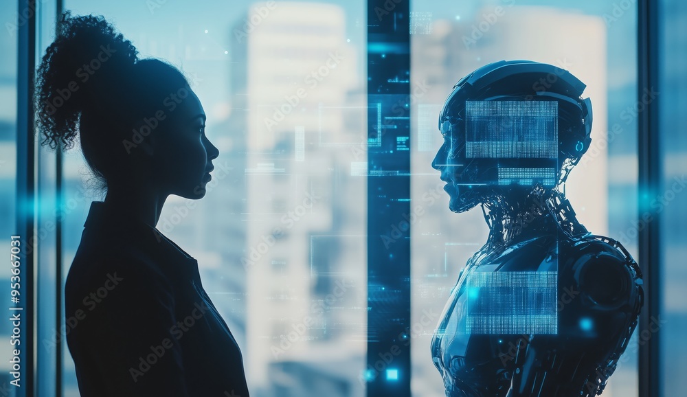 Aufkleber Exploring HumanRobot Interaction a look at the future of collaboration in business. As technology advances, humanrobot systems will reshape workplace dynamics and boost productivity