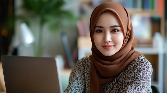 Hijab woman using computer