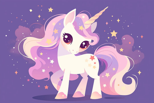 Fototapeta Cute unicorn cartoon vector illustration, t-shirt design graphic, vector sticker,Children's artwork, fashion graphics, wallpaper and greeting card designs.