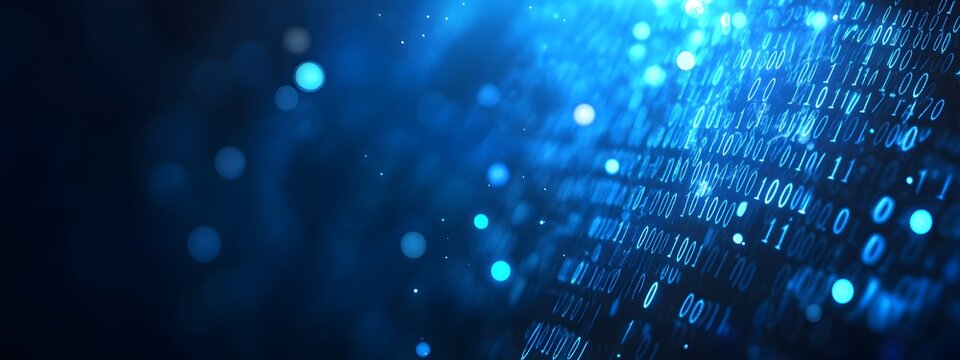 Digital binary code background with a bokeh effect, symbolizing data technology and information exchange in the digital age
