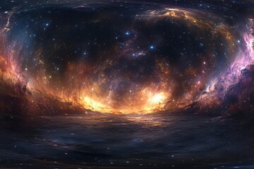 Fototapeta premium 360 degree space background with nebula and stars, equirectangular projection, environment map. HDRI spherical panorama. 3d illustration with generative ai