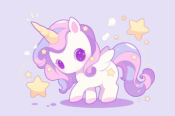 Fototapeta premium Cute unicorn cartoon vector illustration, t-shirt design graphic, vector sticker