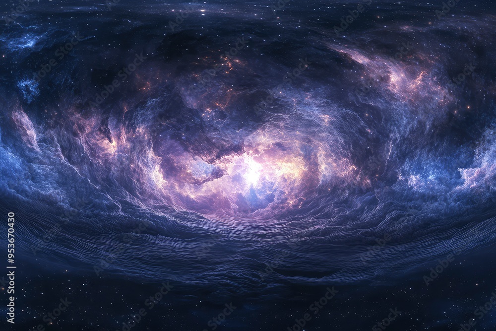 Wall mural 360 degree space background with nebula and stars, equirectangular projection, environment map. hdri
