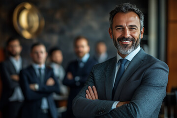 Fototapeta premium Team of businessmen smiling with confidence in office, leadership, organization