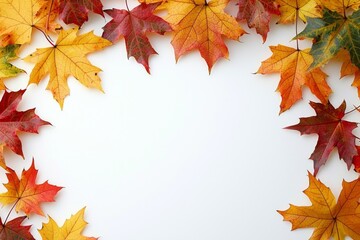 Fototapeta premium Autumn Maple Leaves Flat Lay White Background created with Generative AI