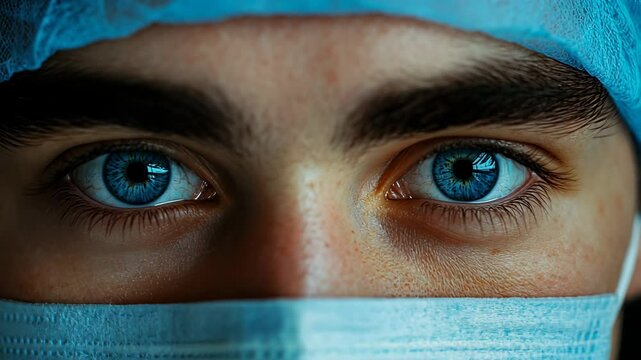 Young healthcare worker with striking blue eyes speaks about patient care and challenges in a hospital setting