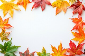 Autumn Maple Leaves Flat Lay White Background created with Generative AI