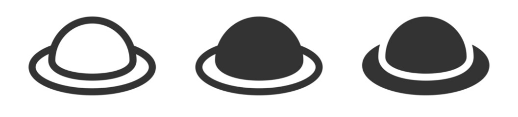 Vector icons of a hat in three styles: outline, filled, and flat. Ideal for fashion, accessories, or minimalist design themes.