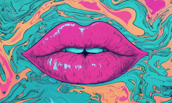 Psychedelic background and pink lips.