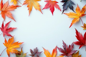 Autumn Maple Leaves Flat Lay White Background created with Generative AI