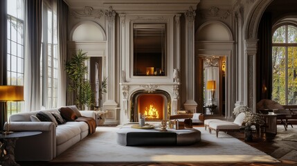 Opulent Living Room with Fireplace and Luxurious Furnishings