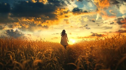 Field girl walks