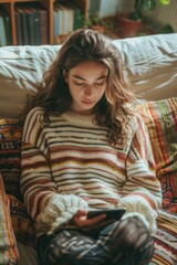 Fototapeta premium A young woman relaxing and looking at her smartphone.
