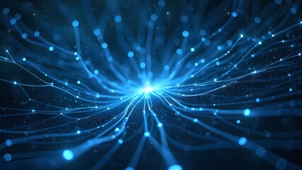 Naklejka premium Abstract Web of Blue Light Strands Suspended in a Dark Starry Sky