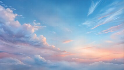 Winter sky painting, soft clouds, pastel colors, tranquil atmosphere, copy space