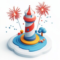 Isometric Illustration of 3d Cape Verde with firework in new year icon