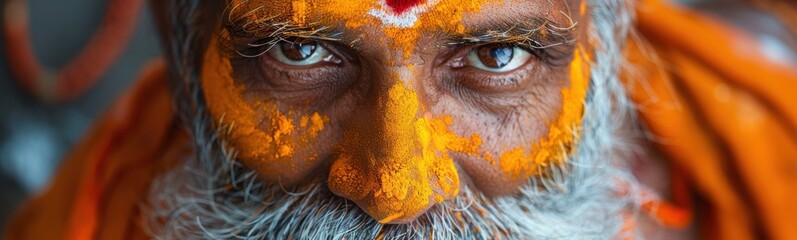 Man with a beard and a white beard, holi holiday , banner, copy space