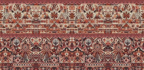 digital Traditional Geometric Ethnic border, floral leaves baroque pattern and Mughal art elements, Abstract texture motif, and vintage Ornament artwork combination for textile printing