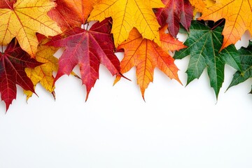 Obraz premium Autumn Maple Leaves Flat Lay White Background created with Generative AI