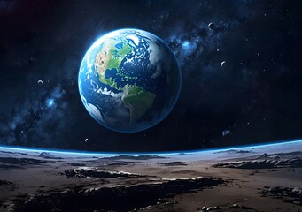 View of Earth anime from moon. Elements of this image furnished