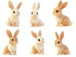 Obraz premium An adorable collection of cartoon-style rabbits displayed in various poses, showcasing their charm and playful nature.