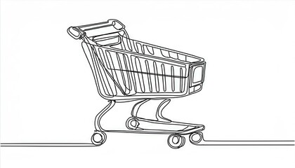 One continuous line drawing of shopping cart. Online shop purchase and supermarket symbol