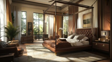 Luxurious Bedroom with Canopy Bed and View of Lush Greenery