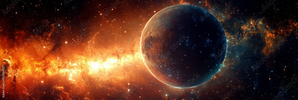 Wall mural planet mercury in retrograde on a blue background with explosion. view of mercury - planet of the so