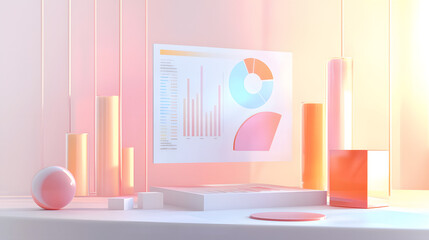 A 3D financial report floating in a soft, neutral background, symbolizing transparent financial analysis, with charts and data points visible