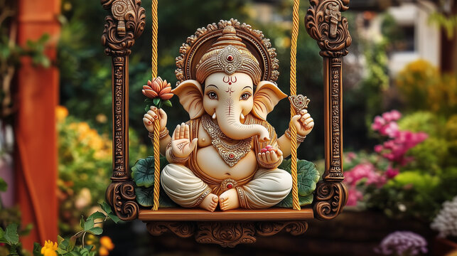 Ganesh idol placed in a swinging chair 