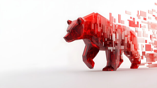 A 3D depiction of digital red bear market symbols isolate on white background - Powered by Adobe