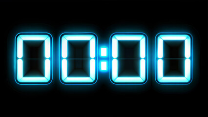 Blue Electronic Digital Clock Display Showing 00:00 for Countdown and Stopwatch