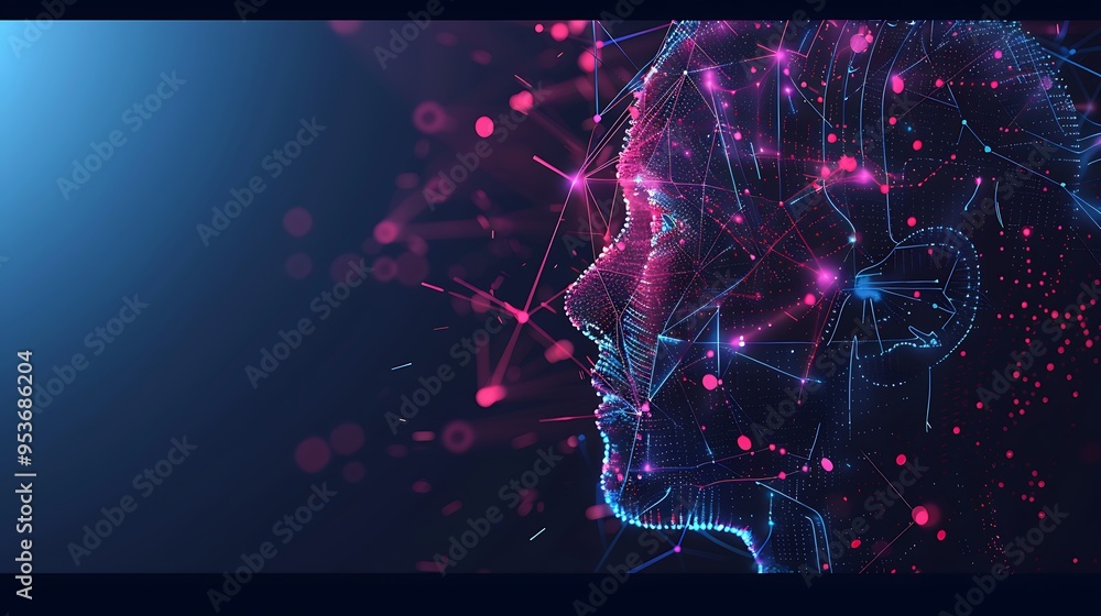 Aufkleber digital portrait of a human face composed of network nodes and lines