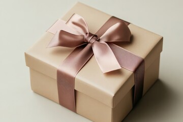 Gift box with ribbon, minimalist concept, flat design illustration on white background, copy space for stock photo with minimal concept, No logo, No Trademark, No text