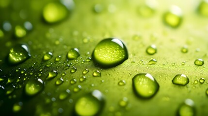 Fototapeta premium Close-up of water droplets on a green leaf surface.
